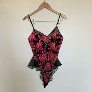 Vintage Victoria secret Floral Black and Red Women's intimates bodysuit small